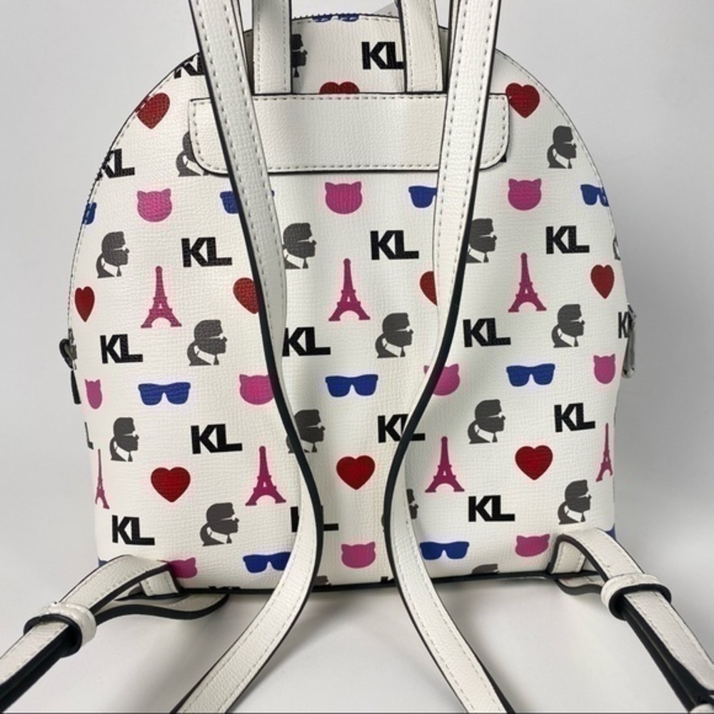 Karl Lagerfeld Backpack Bag Paris Maybelle White Signature Eiffel Tower Print - Picture 7 of 13
